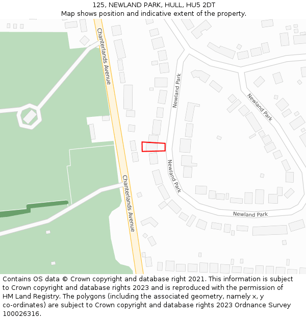125, NEWLAND PARK, HULL, HU5 2DT: Location map and indicative extent of plot