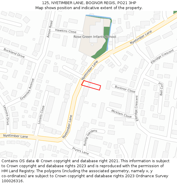 125, NYETIMBER LANE, BOGNOR REGIS, PO21 3HP: Location map and indicative extent of plot