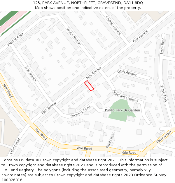 125, PARK AVENUE, NORTHFLEET, GRAVESEND, DA11 8DQ: Location map and indicative extent of plot