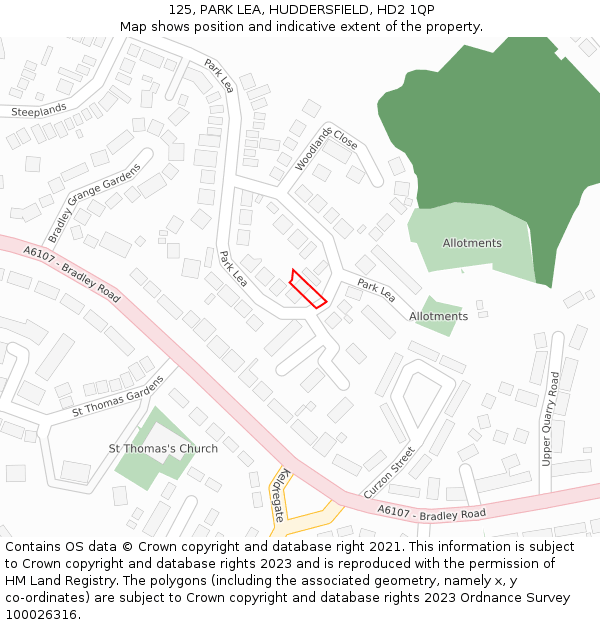 125, PARK LEA, HUDDERSFIELD, HD2 1QP: Location map and indicative extent of plot