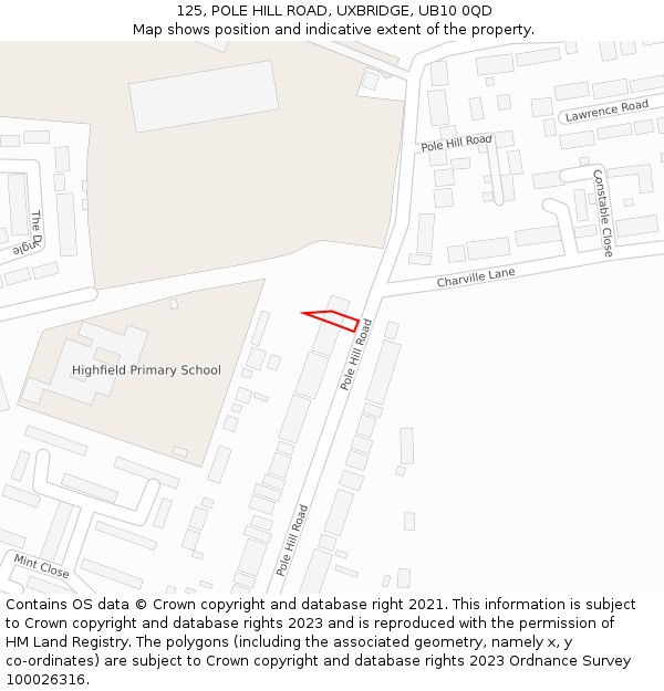125, POLE HILL ROAD, UXBRIDGE, UB10 0QD: Location map and indicative extent of plot