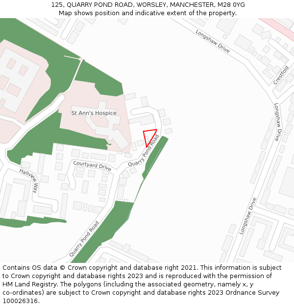 125, QUARRY POND ROAD, WORSLEY, MANCHESTER, M28 0YG: Location map and indicative extent of plot