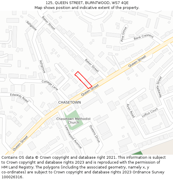 125, QUEEN STREET, BURNTWOOD, WS7 4QE: Location map and indicative extent of plot