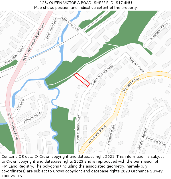 125, QUEEN VICTORIA ROAD, SHEFFIELD, S17 4HU: Location map and indicative extent of plot