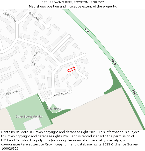 125, REDWING RISE, ROYSTON, SG8 7XD: Location map and indicative extent of plot