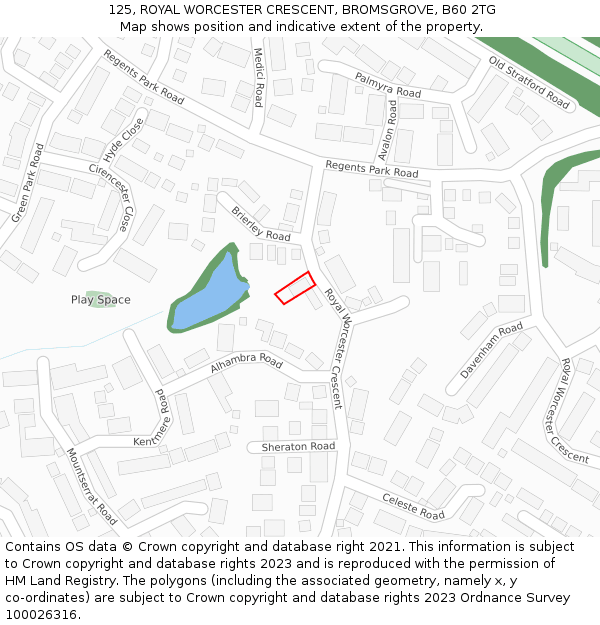 125, ROYAL WORCESTER CRESCENT, BROMSGROVE, B60 2TG: Location map and indicative extent of plot