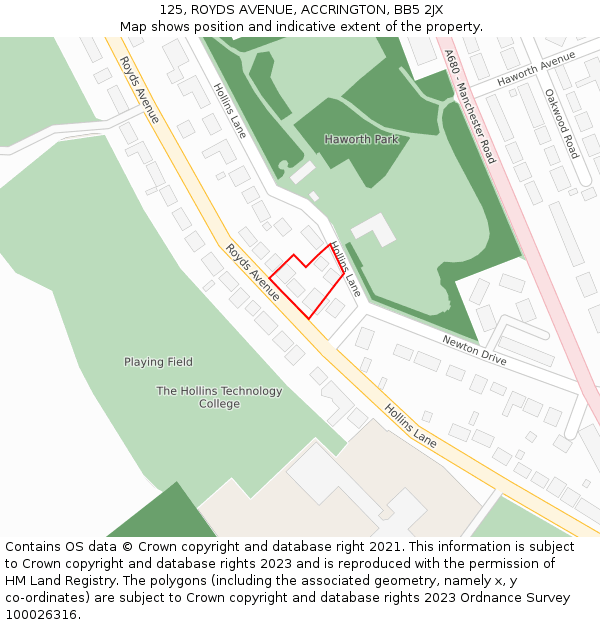 125, ROYDS AVENUE, ACCRINGTON, BB5 2JX: Location map and indicative extent of plot