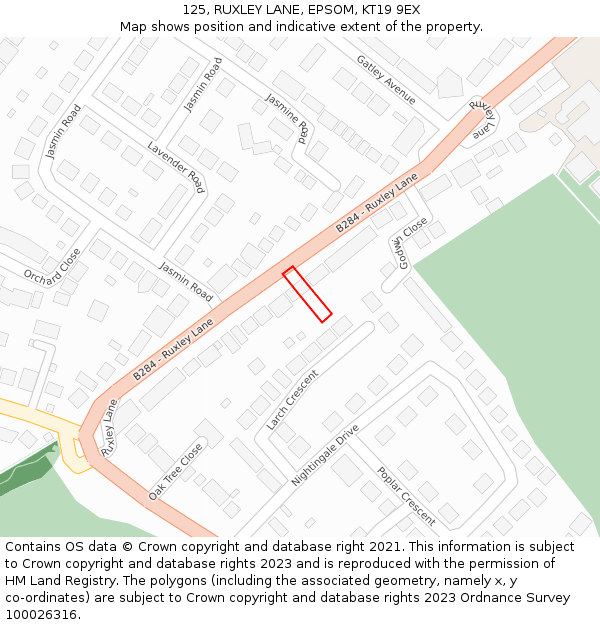 125, RUXLEY LANE, EPSOM, KT19 9EX: Location map and indicative extent of plot