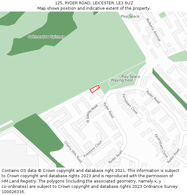 125, RYDER ROAD, LEICESTER, LE3 6UZ: Location map and indicative extent of plot