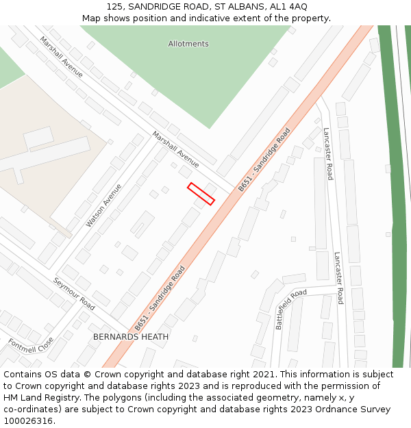 125, SANDRIDGE ROAD, ST ALBANS, AL1 4AQ: Location map and indicative extent of plot