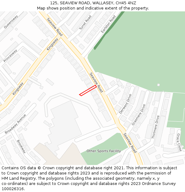 125, SEAVIEW ROAD, WALLASEY, CH45 4NZ: Location map and indicative extent of plot