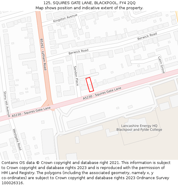 125, SQUIRES GATE LANE, BLACKPOOL, FY4 2QQ: Location map and indicative extent of plot