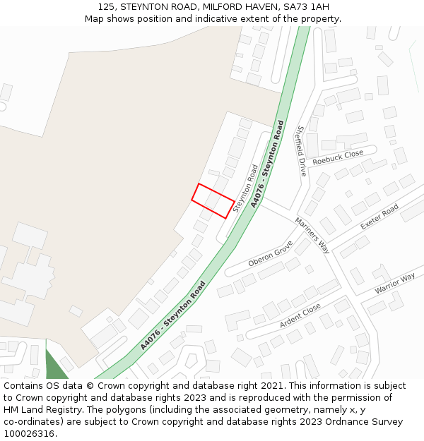 125, STEYNTON ROAD, MILFORD HAVEN, SA73 1AH: Location map and indicative extent of plot