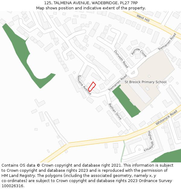 125, TALMENA AVENUE, WADEBRIDGE, PL27 7RP: Location map and indicative extent of plot