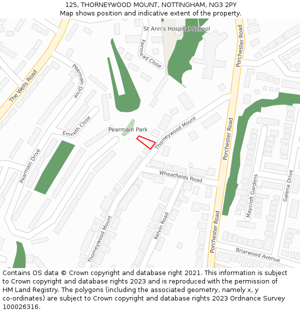 125, THORNEYWOOD MOUNT, NOTTINGHAM, NG3 2PY: Location map and indicative extent of plot