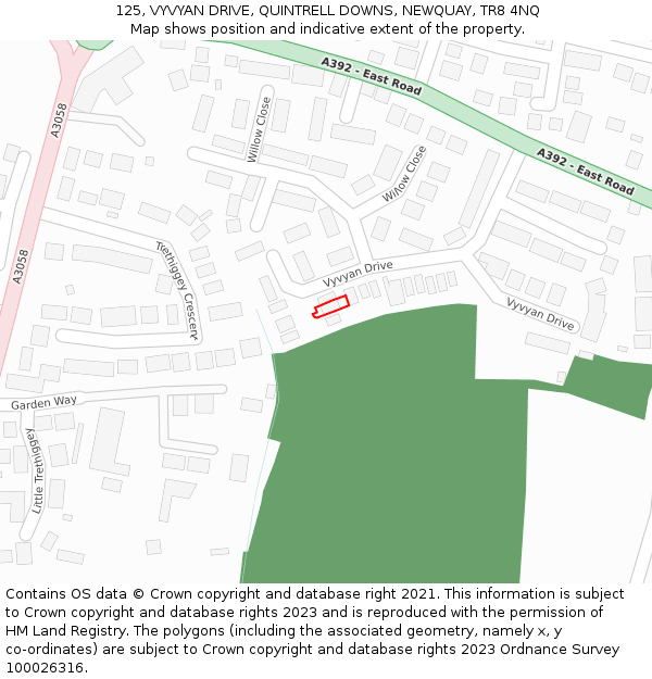 125, VYVYAN DRIVE, QUINTRELL DOWNS, NEWQUAY, TR8 4NQ: Location map and indicative extent of plot