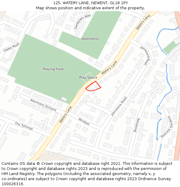 125, WATERY LANE, NEWENT, GL18 1PY: Location map and indicative extent of plot