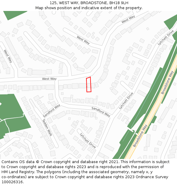 125, WEST WAY, BROADSTONE, BH18 9LH: Location map and indicative extent of plot