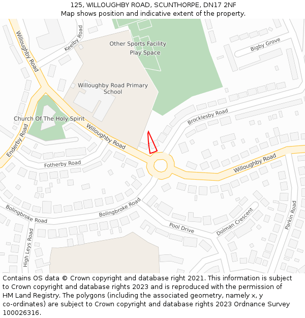 125, WILLOUGHBY ROAD, SCUNTHORPE, DN17 2NF: Location map and indicative extent of plot