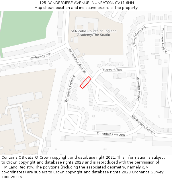 125, WINDERMERE AVENUE, NUNEATON, CV11 6HN: Location map and indicative extent of plot