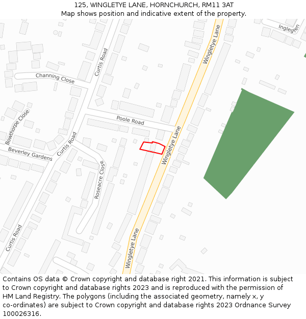 125, WINGLETYE LANE, HORNCHURCH, RM11 3AT: Location map and indicative extent of plot