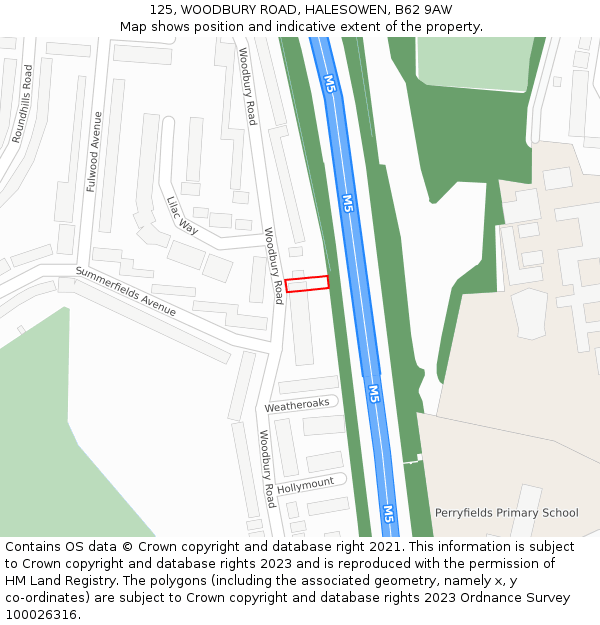 125, WOODBURY ROAD, HALESOWEN, B62 9AW: Location map and indicative extent of plot