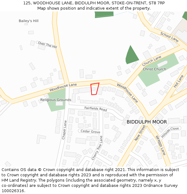 125, WOODHOUSE LANE, BIDDULPH MOOR, STOKE-ON-TRENT, ST8 7RP: Location map and indicative extent of plot