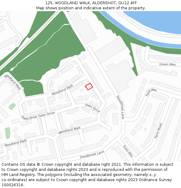 125, WOODLAND WALK, ALDERSHOT, GU12 4FF: Location map and indicative extent of plot