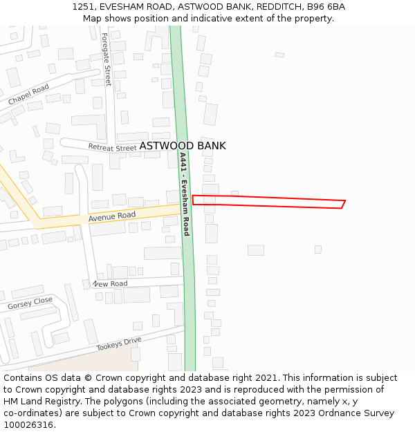 1251, EVESHAM ROAD, ASTWOOD BANK, REDDITCH, B96 6BA: Location map and indicative extent of plot