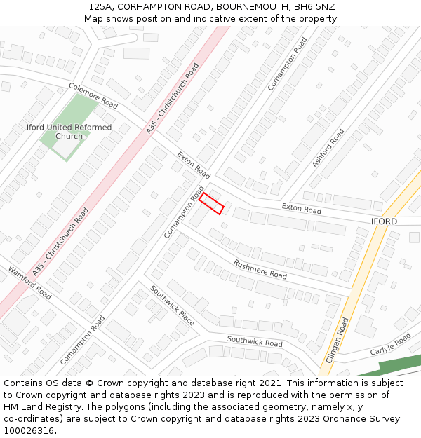 125A, CORHAMPTON ROAD, BOURNEMOUTH, BH6 5NZ: Location map and indicative extent of plot