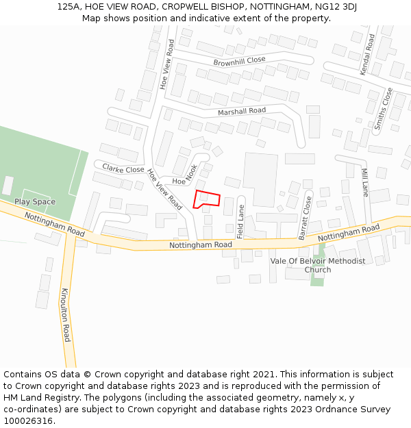 125A, HOE VIEW ROAD, CROPWELL BISHOP, NOTTINGHAM, NG12 3DJ: Location map and indicative extent of plot