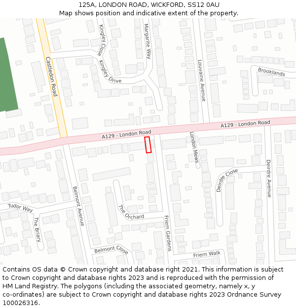 125A, LONDON ROAD, WICKFORD, SS12 0AU: Location map and indicative extent of plot