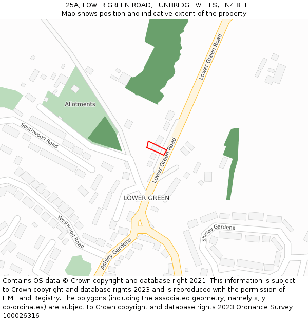 125A, LOWER GREEN ROAD, TUNBRIDGE WELLS, TN4 8TT: Location map and indicative extent of plot