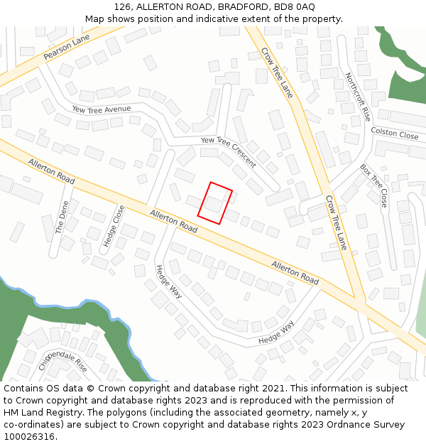 126, ALLERTON ROAD, BRADFORD, BD8 0AQ: Location map and indicative extent of plot
