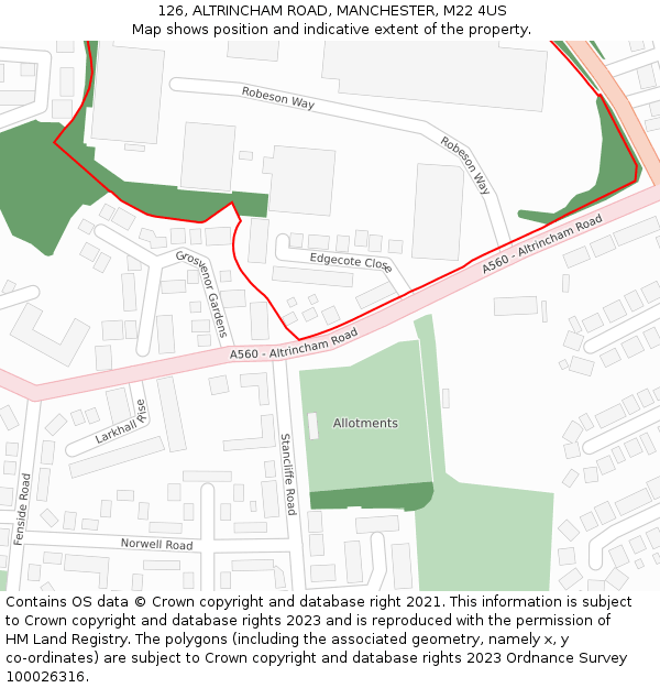 126, ALTRINCHAM ROAD, MANCHESTER, M22 4US: Location map and indicative extent of plot