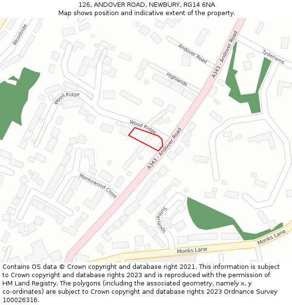 126, ANDOVER ROAD, NEWBURY, RG14 6NA: Location map and indicative extent of plot