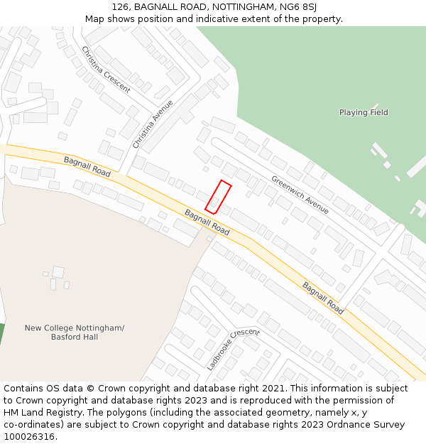 126, BAGNALL ROAD, NOTTINGHAM, NG6 8SJ: Location map and indicative extent of plot