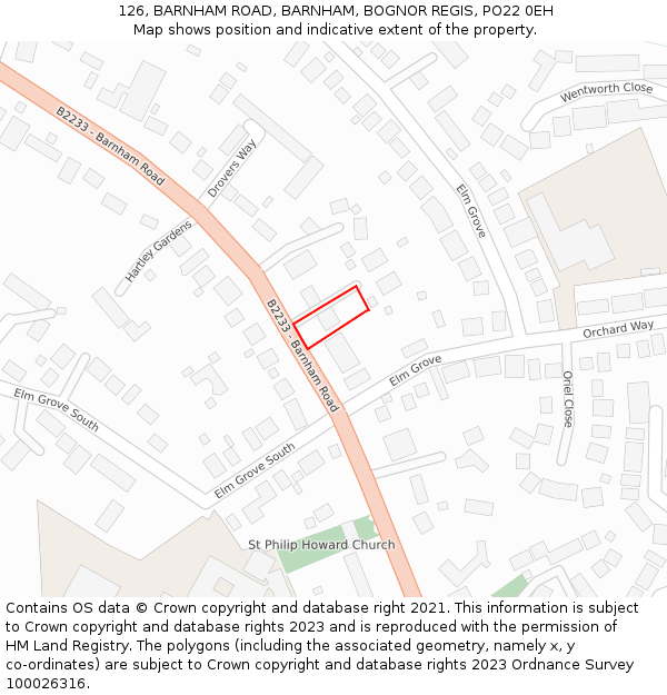 126, BARNHAM ROAD, BARNHAM, BOGNOR REGIS, PO22 0EH: Location map and indicative extent of plot