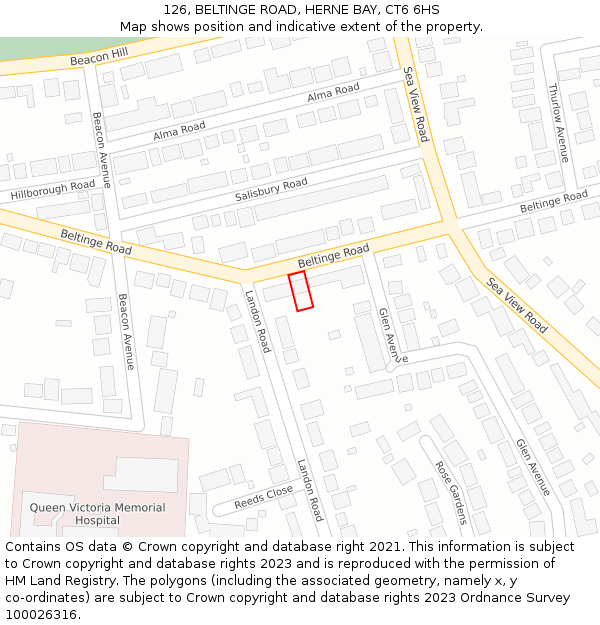 126, BELTINGE ROAD, HERNE BAY, CT6 6HS: Location map and indicative extent of plot