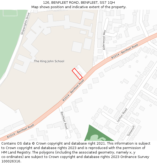 126, BENFLEET ROAD, BENFLEET, SS7 1QH: Location map and indicative extent of plot