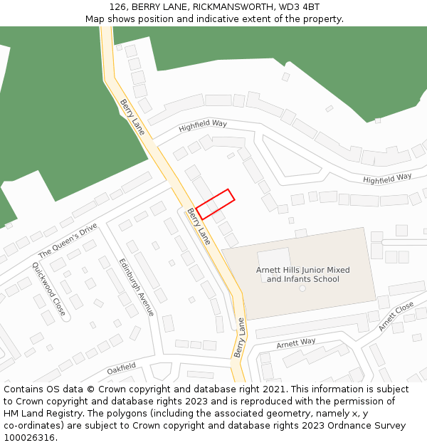 126, BERRY LANE, RICKMANSWORTH, WD3 4BT: Location map and indicative extent of plot