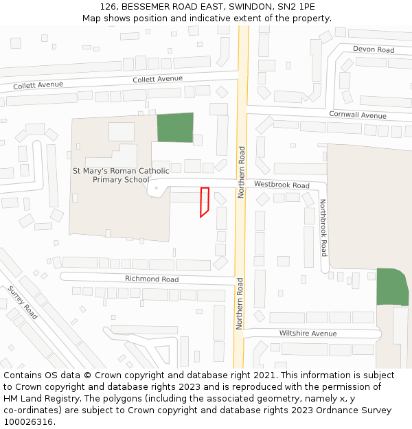 126, BESSEMER ROAD EAST, SWINDON, SN2 1PE: Location map and indicative extent of plot