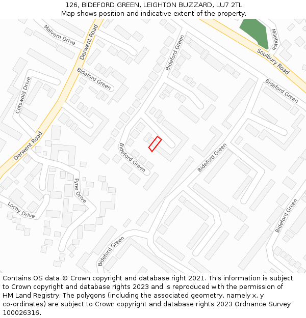 126, BIDEFORD GREEN, LEIGHTON BUZZARD, LU7 2TL: Location map and indicative extent of plot