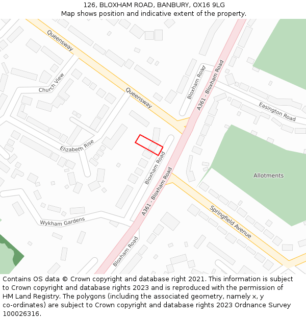 126, BLOXHAM ROAD, BANBURY, OX16 9LG: Location map and indicative extent of plot