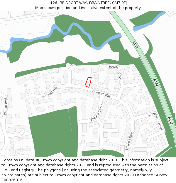 126, BRIDPORT WAY, BRAINTREE, CM7 9FJ: Location map and indicative extent of plot