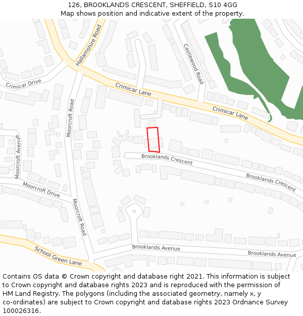126, BROOKLANDS CRESCENT, SHEFFIELD, S10 4GG: Location map and indicative extent of plot