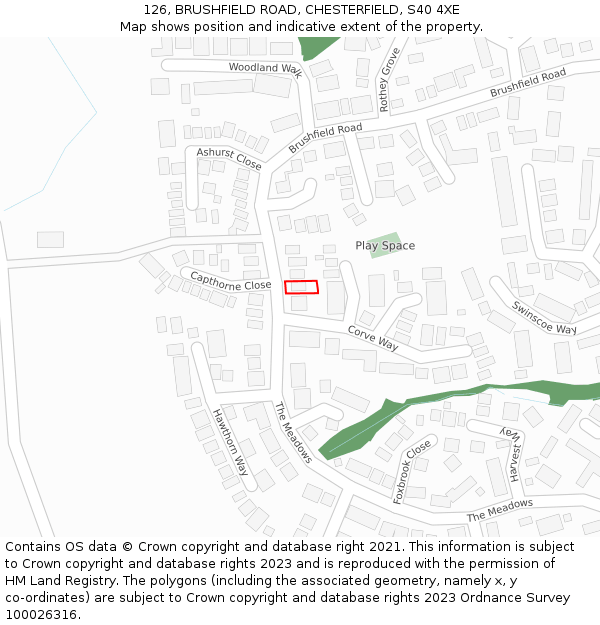 126, BRUSHFIELD ROAD, CHESTERFIELD, S40 4XE: Location map and indicative extent of plot