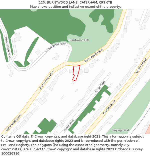 126, BURNTWOOD LANE, CATERHAM, CR3 6TB: Location map and indicative extent of plot