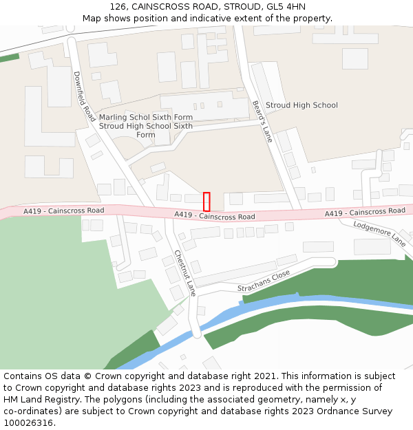 126, CAINSCROSS ROAD, STROUD, GL5 4HN: Location map and indicative extent of plot