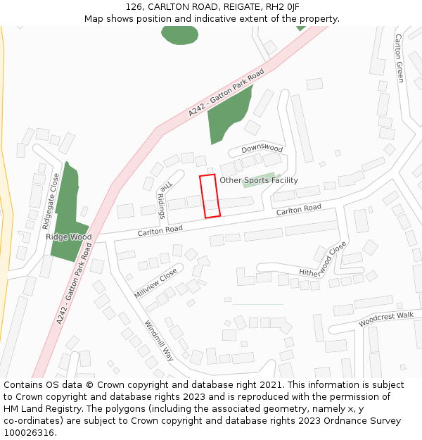 126, CARLTON ROAD, REIGATE, RH2 0JF: Location map and indicative extent of plot